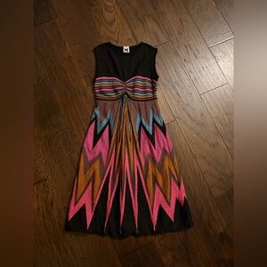 MISSONI Italy Black & Colours Knitted Stretch "Zig Zag" Dress 42It/10UK/6US, EUC